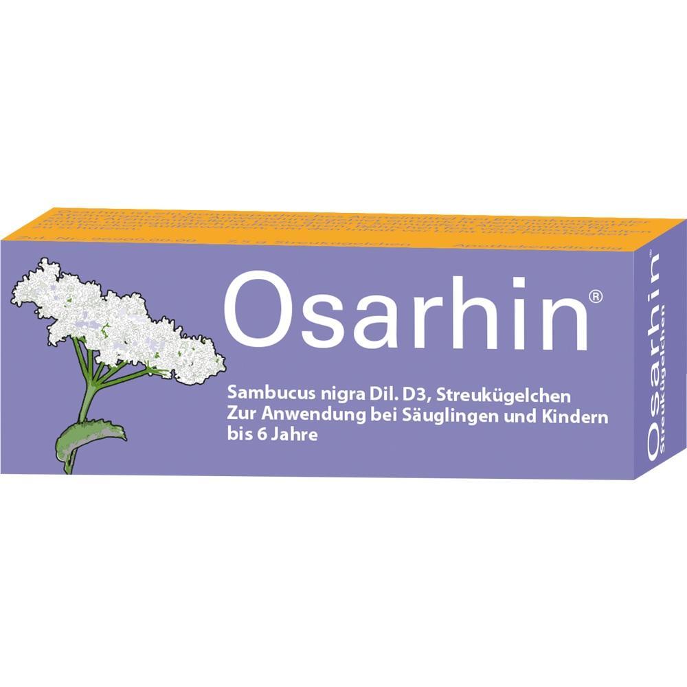 Gelbe Medikamentenverpackung mit Aufschrift "Osarhin" und einer Blume.